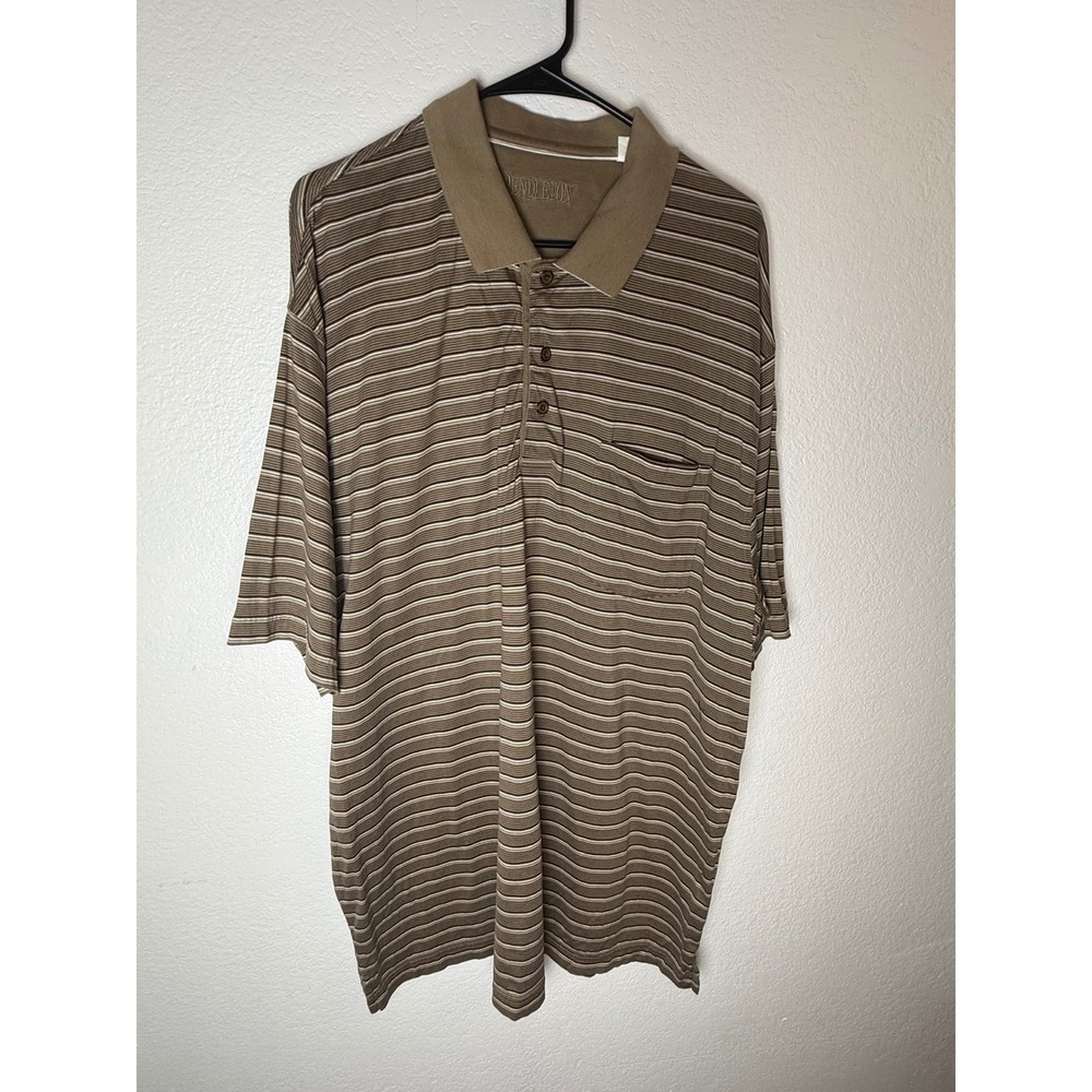 Pendleton Mens XXL Brown Striped Mercerized Cotton Short Sleeve Polo Shirt